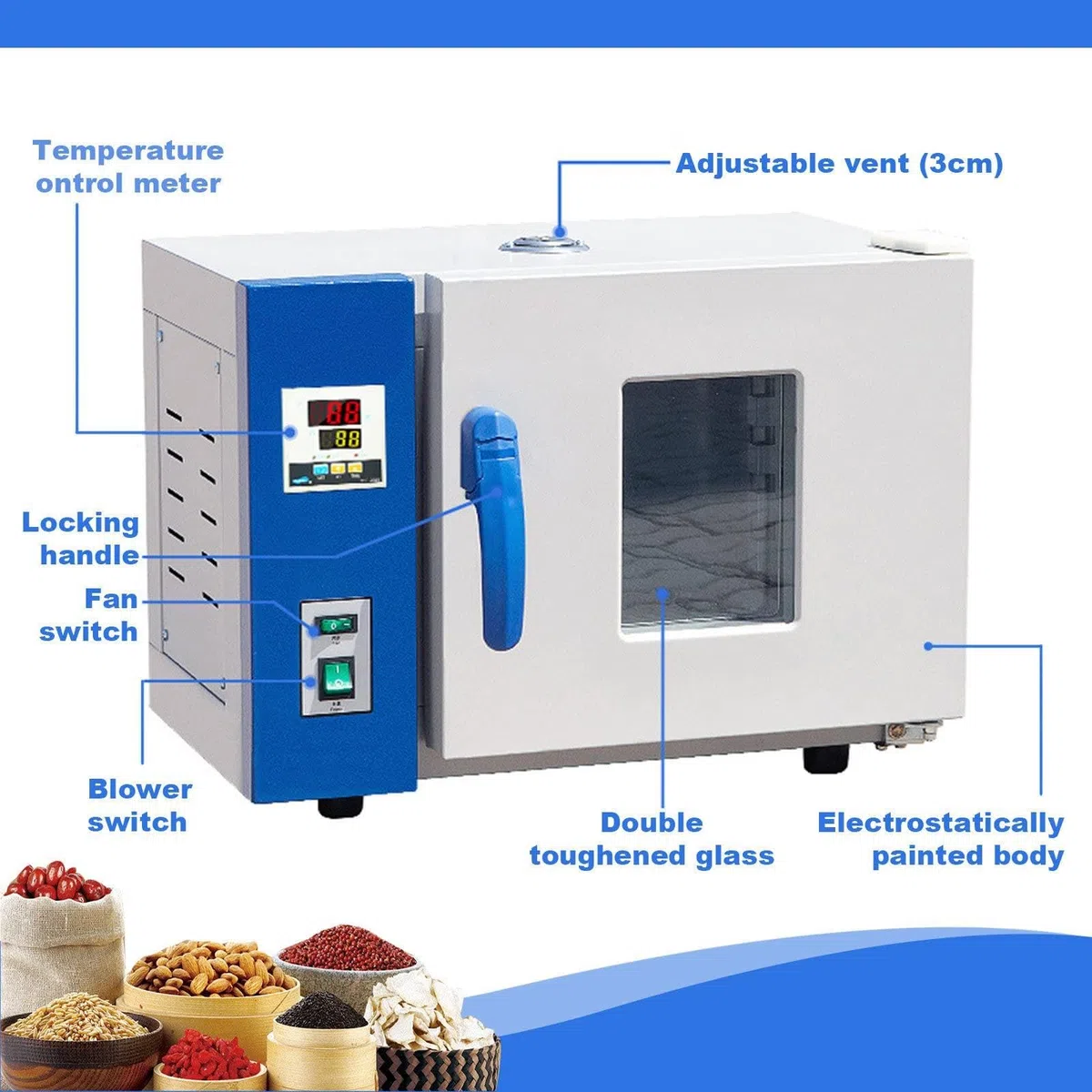 Four de laboratoire, four de séchage à convection à air forcé, 500 W/800 W, souffle à température constante de laboratoire 220 V/RT + 50-280 ℃,16L