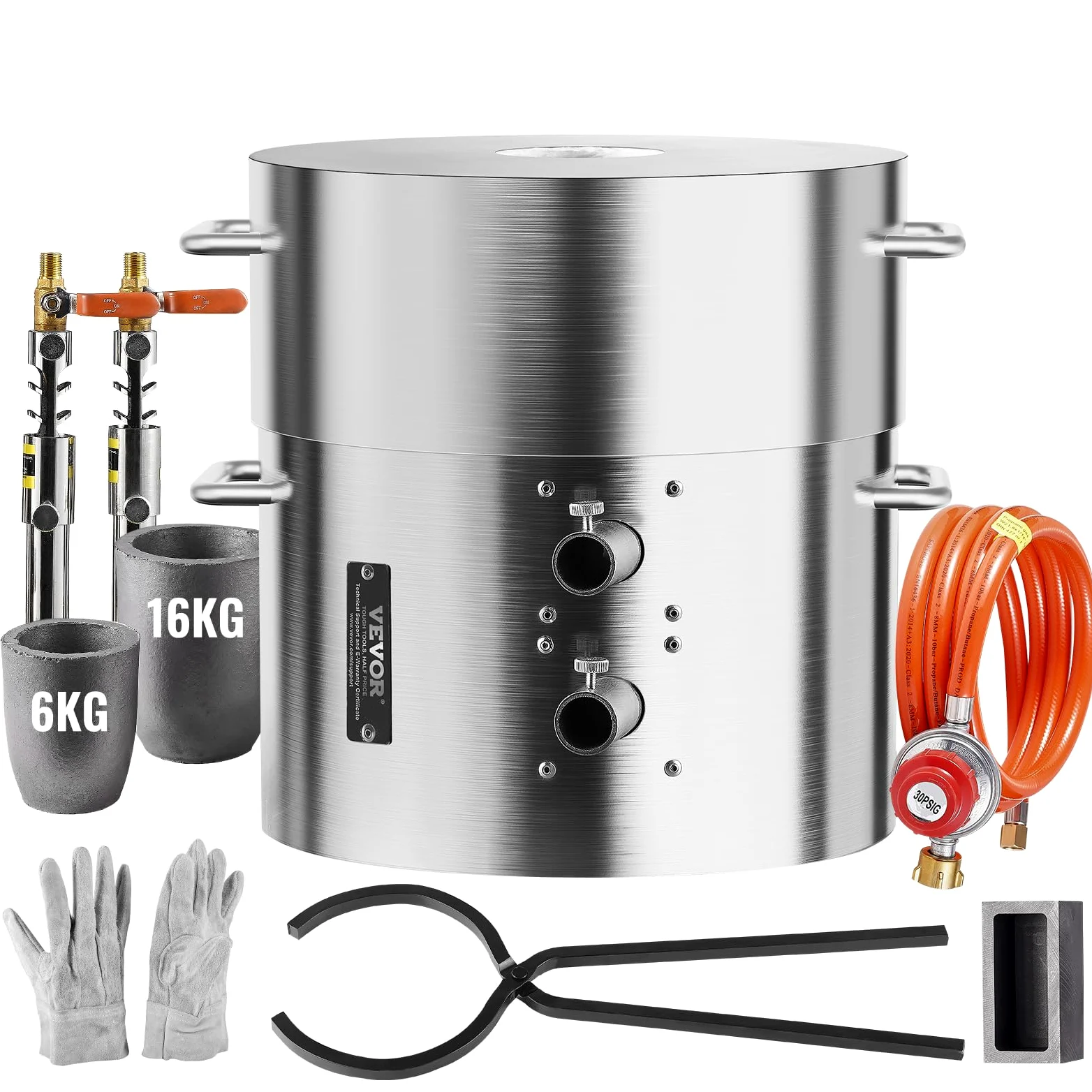 VEVOR Kit de fusion au propane - 16 kg - Double brûleur - Avec creets et pinces - Outil de fusion pour or, argent, cuivre, aluminium, recyclage des métaux