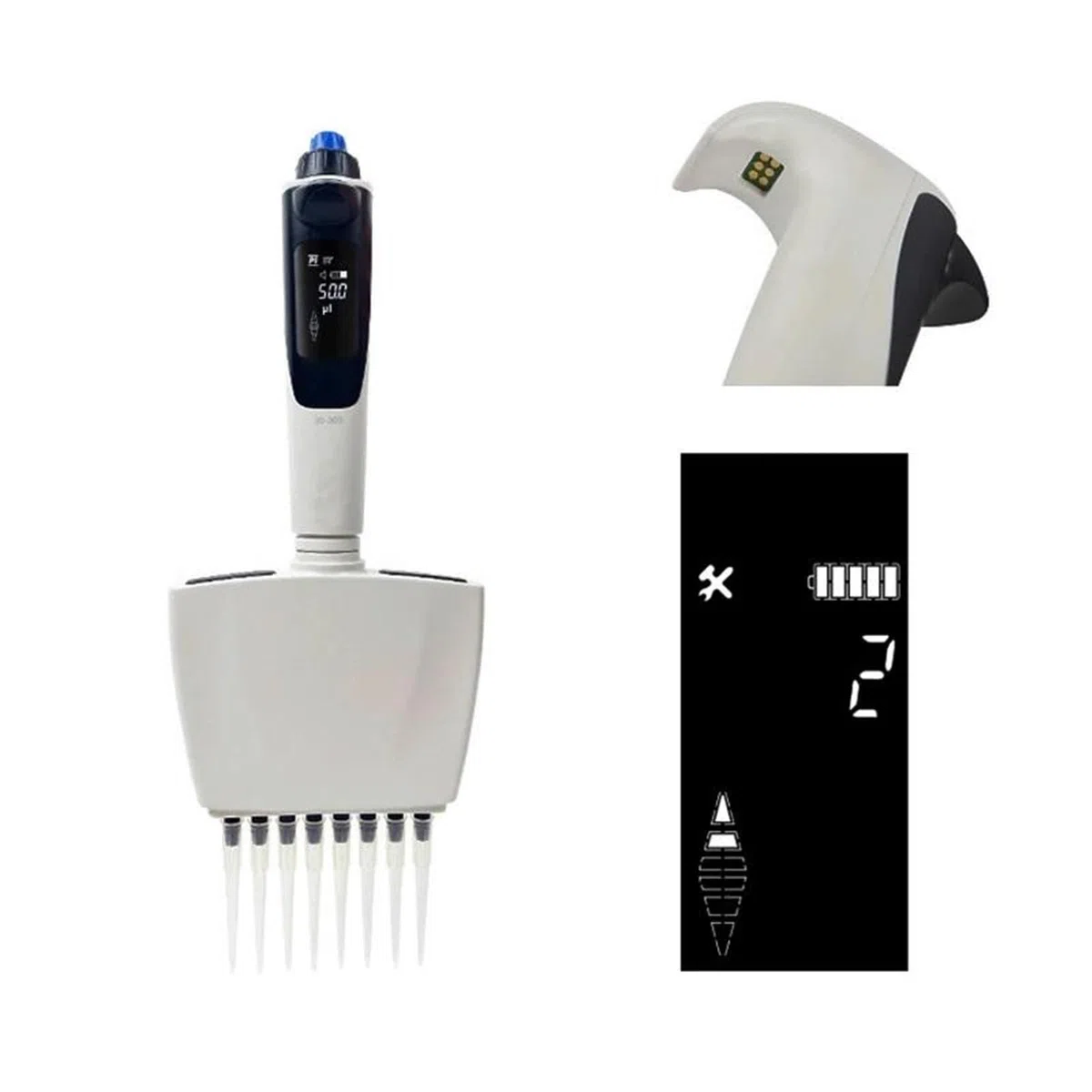 Pipette compte-gouttes électrique réglable 1 canal / 8 canaux électronique Micropipette de laboratoire numérique,Micropipettes(8 channel 15-300ul)