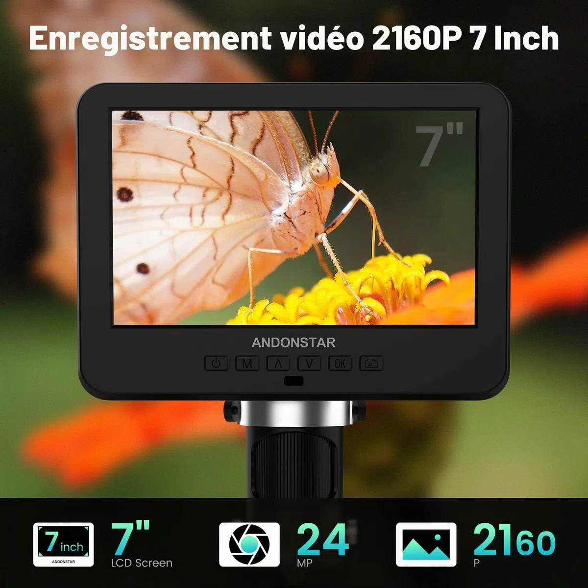 Andonstar AD246S Numérique HDMI 2000x Pour Adultes - Microscope à Souder LCD 7 Pouces Avec Enregistrement Vidéo UHD 2160P à 3 Lentilles - Kit Biologique Pour Pièces